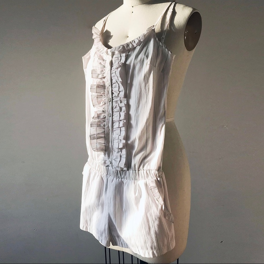 Vintage-styled striped ruffled romper
